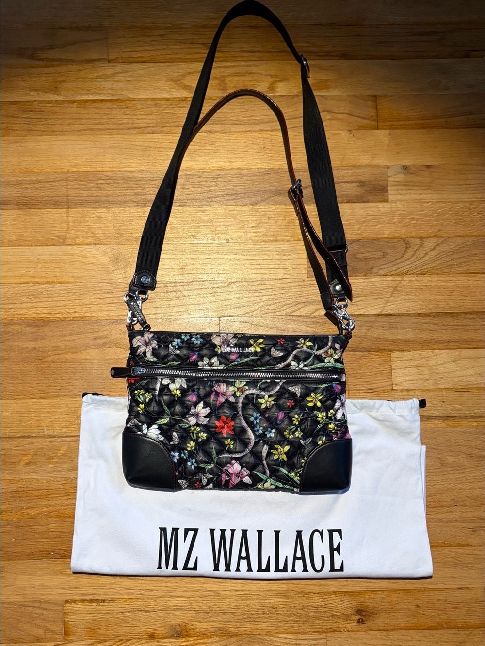 MZ Wallace Floral Quilted Purse Leather Accents